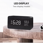 Alarm Clock LED Digital Wooden USB/AAA Powered Table Watch With Temperature Humidity Voice Control  Electronic Desk Clocks